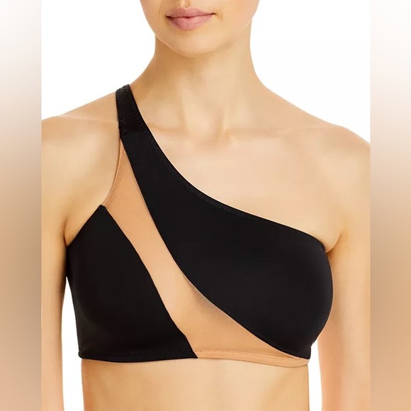 Norma Kamali Snake Mesh One Shoulder In Black / Nude Bikini Top Size M - Picture 4 of 12